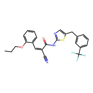 (2E)-2-cyano-3-(2-propoxyphenyl)-N-{5-[3-(trifluoromethyl)benzyl]-1,3-thiazol-2-yl}prop-2-enamide structure