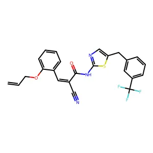 (2E)-2-cyano-3-[2-(prop-2-en-1-yloxy)phenyl]-N-{5-[3-(trifluoromethyl)benzyl]-1,3-thiazol-2-yl}prop-2-enamide structure