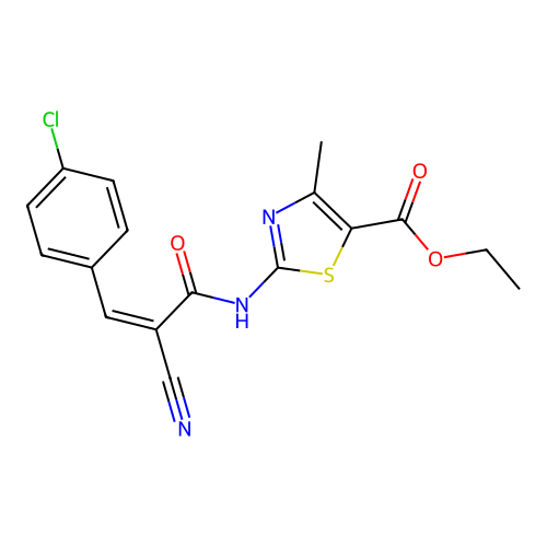 (Z)-ethyl 2-(3-(4-chlorophenyl)-2-cyanoacrylamido)-4-methylthiazole-5-carboxylate structure