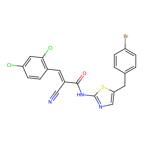 (E)-N-(5-(4-bromobenzyl)thiazol-2-yl)-2-cyano-3-(2,4-dichlorophenyl)acrylamide structure