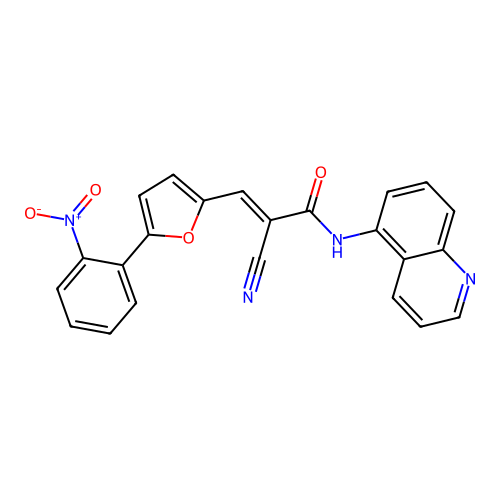 (2E)-2-cyano-3-[5-(2-nitrophenyl)furan-2-yl]-N-(quinolin-5-yl)prop-2-enamide structure