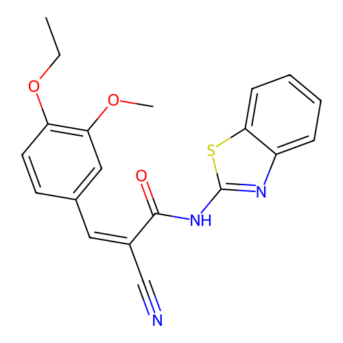 (Z)-N-(benzo[d]thiazol-2-yl)-2-cyano-3-(4-ethoxy-3-methoxyphenyl)acrylamide structure
