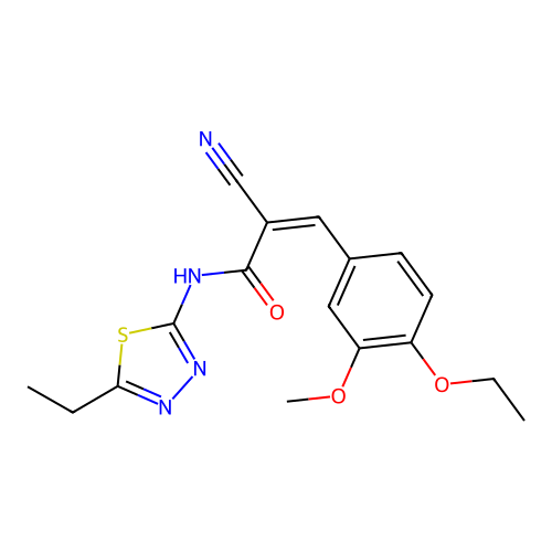 (Z)-2-cyano-3-(4-ethoxy-3-methoxyphenyl)-N-(5-ethyl-1,3,4-thiadiazol-2-yl)acrylamide structure