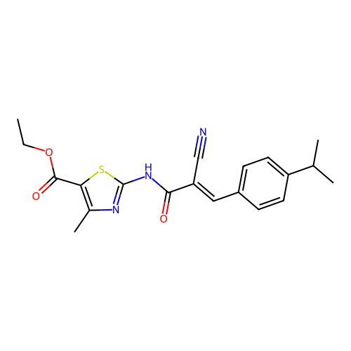 (E)-ethyl 2-(2-cyano-3-(4-isopropylphenyl)acrylamido)-4-methylthiazole-5-carboxylate structure