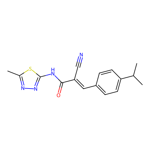 (E)-2-cyano-3-(4-isopropylphenyl)-N-(5-methyl-1,3,4-thiadiazol-2-yl)acrylamide structure