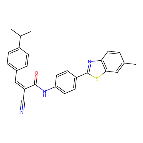 (Z)-2-cyano-3-(4-isopropylphenyl)-N-(4-(6-methylbenzo[d]thiazol-2-yl)phenyl)acrylamide structure