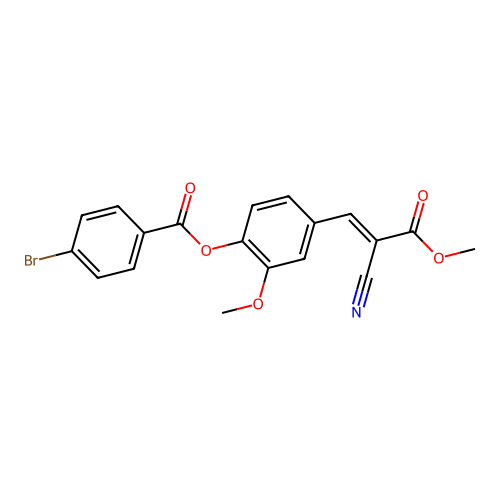 4-[(1E)-2-cyano-3-methoxy-3-oxoprop-1-en-1-yl]-2-methoxyphenyl 4-bromobenzoate structure