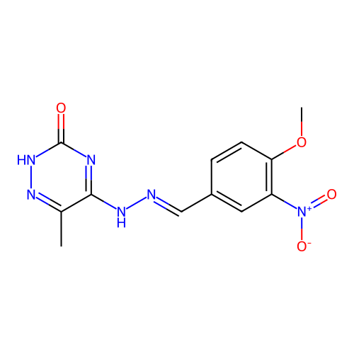 3-nitro-4-methoxybenzaldehyde (6-methyl-3-oxo-2,3-dihydro-1,2,4-triazin-5-yl)hydrazone structure