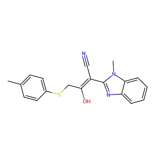 (2Z)-3-hydroxy-2-(1-methyl-1H-benzimidazol-2-yl)-4-[(4-methylphenyl)sulfanyl]but-2-enenitrile structure
