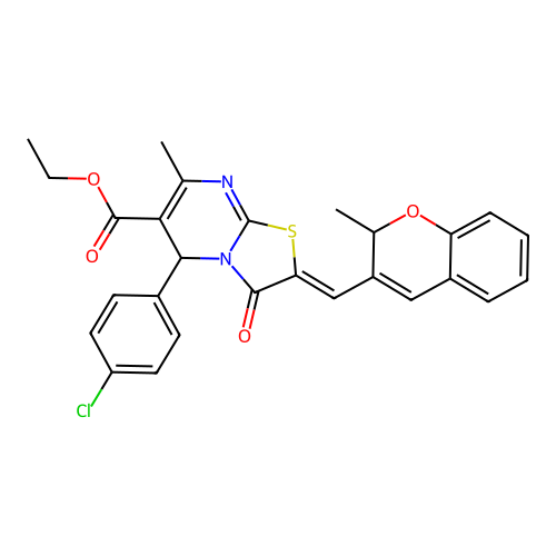 ethyl (2Z)-5-(4-chlorophenyl)-7-methyl-2-[(2-methyl-2H-chromen-3-yl)methylidene]-3-oxo-2,3-dihydro-5H-[1,3]thiazolo[3,2-a]pyrimidine-6-carboxylate structure