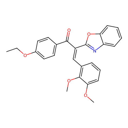 (2E)-2-(1,3-benzoxazol-2-yl)-3-(2,3-dimethoxyphenyl)-1-(4-ethoxyphenyl)prop-2-en-1-one structure