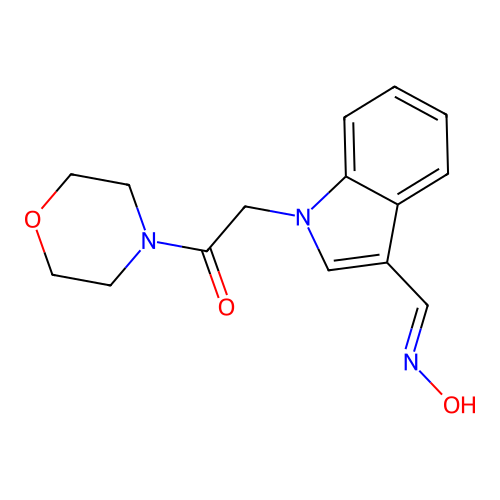 2-{3-[(E)-(hydroxyimino)methyl]-1H-indol-1-yl}-1-(morpholin-4-yl)ethanone structure