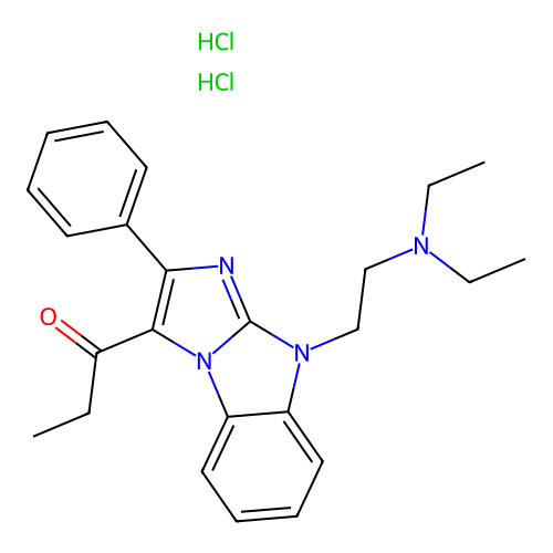 1-(9-(2-(diethylamino)ethyl)-2-phenyl-9H-benzo[d]imidazo[1,2-a]imidazol-3-yl)propan-1-one dihydrochloride structure