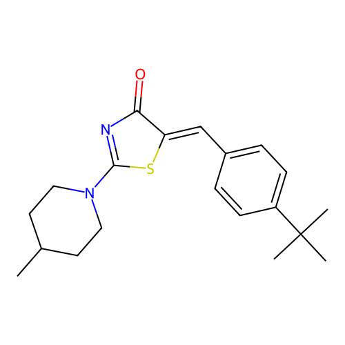 (Z)-5-(4-(tert-butyl)benzylidene)-2-(4-methylpiperidin-1-yl)thiazol-4(5H)-one structure