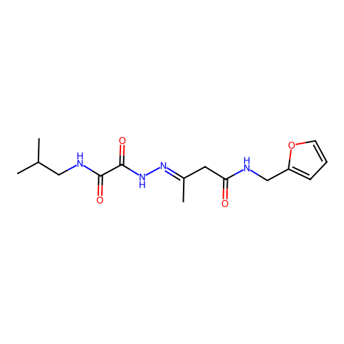 (3E)-N-(furan-2-ylmethyl)-3-(2-{[(2-methylpropyl)amino](oxo)acetyl}hydrazinylidene)butanamide structure