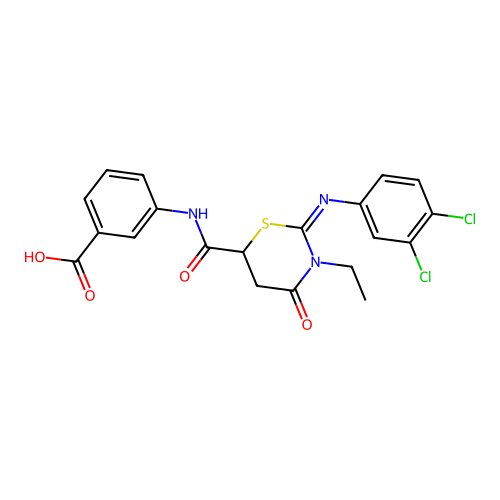 3-[[2-(3,4-dichlorophenyl)imino-3-ethyl-4-oxo-1,3-thiazinane-6-carbonyl]amino]benzoic Acid structure