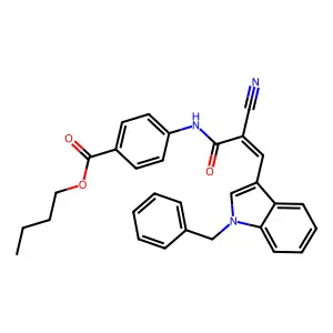 (E)-butyl 4-(3-(1-benzyl-1H-indol-3-yl)-2-cyanoacrylamido)benzoate structure