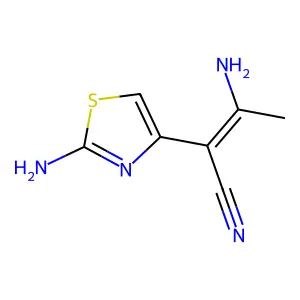 (2E)-3-amino-2-(2-amino-1,3-thiazol-4-yl)but-2-enenitrile structure