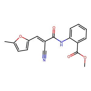 (E)-methyl 2-(2-cyano-3-(5-methylfuran-2-yl)acrylamido)benzoate structure