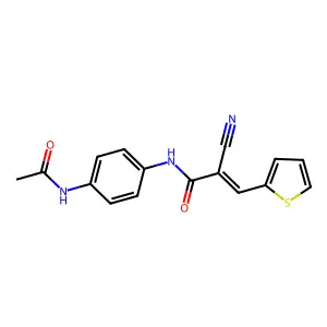 (2E)-N-[4-(acetylamino)phenyl]-2-cyano-3-(thiophen-2-yl)prop-2-enamide structure