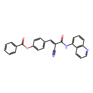 (E)-4-(2-cyano-3-oxo-3-(quinolin-5-ylamino)prop-1-en-1-yl)phenyl benzoate structure