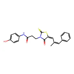N-(4-hydroxyphenyl)-3-((Z)-5-((E)-2-methyl-3-phenylallylidene)-4-oxo-2-thioxothiazolidin-3-yl)propanamide structure