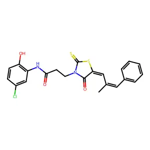 N-(5-chloro-2-hydroxyphenyl)-3-{(5Z)-5-[(2E)-2-methyl-3-phenylprop-2-en-1-ylidene]-4-oxo-2-thioxo-1,3-thiazolidin-3-yl}propanamide structure