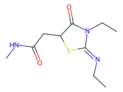 N-Methyl-2-(ethylimino)-3-ethyl-4-oxothiazolidine-5-acetamide structure