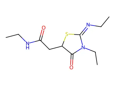 N-Ethyl-2-(3-ethyl-2-ethylimino-4-oxo-thiazolidin-5-yl)-acetamide structure