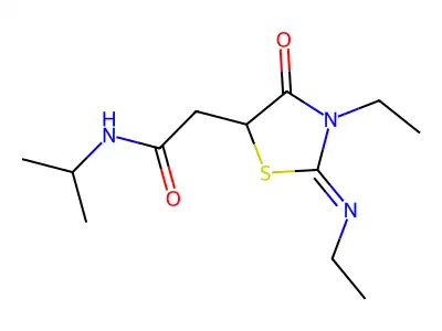 2-(3-Ethyl-2-ethylimino-4-oxo-thiazolidin-5-yl)-N-isopropyl-acetamide structure