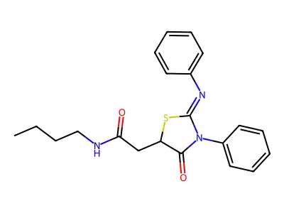 (E)-N-butyl-2-(4-oxo-3-phenyl-2-(phenylimino)thiazolidin-5-yl)acetamide structure