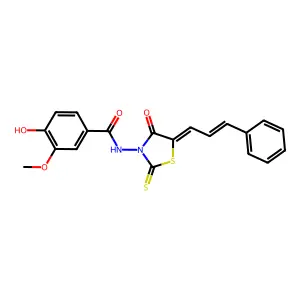 4-hydroxy-3-methoxy-N-((Z)-4-oxo-5-((E)-3-phenylallylidene)-2-thioxothiazolidin-3-yl)benzamide structure