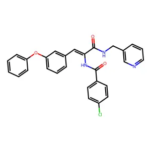 4-chloro-N-{(1Z)-3-oxo-1-(3-phenoxyphenyl)-3-[(pyridin-3-ylmethyl)amino]prop-1-en-2-yl}benzamide structure