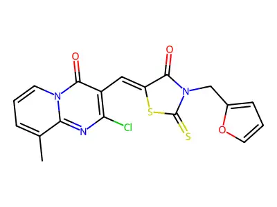 (Z)-5-((2-chloro-9-methyl-4-oxo-4H-pyrido[1,2-a]pyrimidin-3-yl)methylene)-3-(furan-2-ylmethyl)-2-thioxothiazolidin-4-one structure