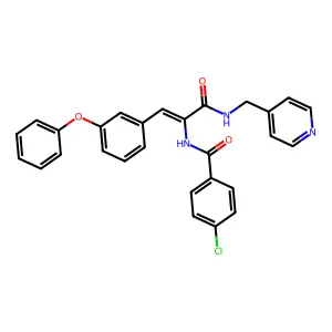 (Z)-4-chloro-N-(3-oxo-1-(3-phenoxyphenyl)-3-((pyridin-4-ylmethyl)amino)prop-1-en-2-yl)benzamide structure