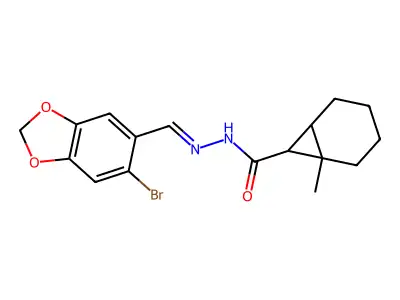 N'-[(E)-(6-bromo-1,3-benzodioxol-5-yl)methylidene]-1-methylbicyclo[4.1.0]heptane-7-carbohydrazide structure
