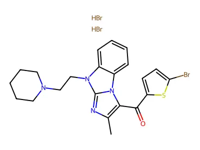 (5-bromothiophen-2-yl)-[2-methyl-4-(2-piperidin-1-ylethyl)imidazo[1,2-a]benzimidazol-1-yl]methanone dihydrobromide structure