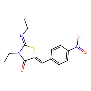 (2Z,5Z)-3-ethyl-2-(ethylimino)-5-(4-nitrobenzylidene)thiazolidin-4-one structure