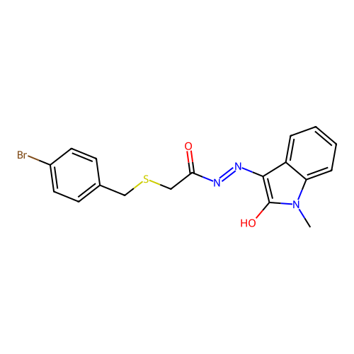 (Z)-2-((4-bromobenzyl)thio)-N'-(1-methyl-2-oxoindolin-3-ylidene)acetohydrazide structure
