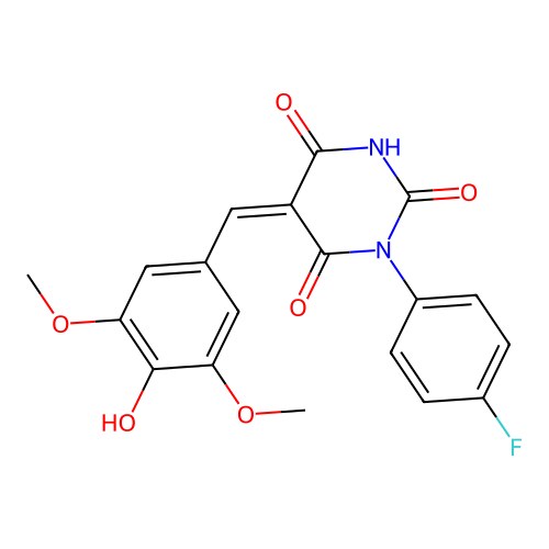 (5Z)-1-(4-fluorophenyl)-5-[(4-hydroxy-3,5-dimethoxyphenyl)methylidene]-1,3-diazinane-2,4,6-trione structure