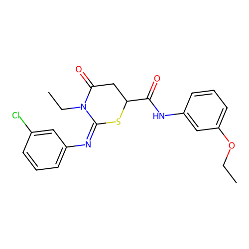 (Z)-2-((3-chlorophenyl)imino)-N-(3-ethoxyphenyl)-3-ethyl-4-oxo-1,3-thiazinane-6-carboxamide structure
