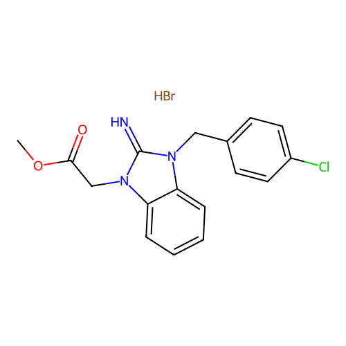 methyl 2-(3-(4-chlorobenzyl)-2-imino-2,3-dihydro-1H-benzo[d]imidazol-1-yl)acetate hydrobromide structure
