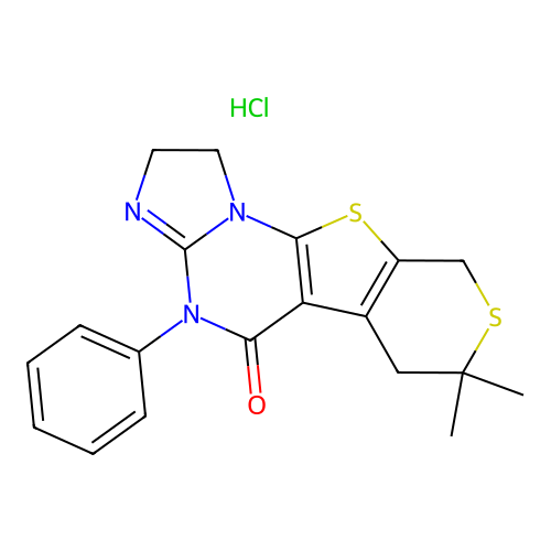 7,7-dimethyl-4-phenyl-4,6,7,9-tetrahydro-1H-imidazo[1,2-a]thiopyrano[4',3':4,5]thieno[3,2-e]pyrimidin-5(2H)-one hydrochloride structure