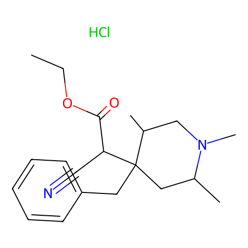 Ethyl 2-(4-benzyl-1,2,5-trimethylpiperidin-4-yl)-2-cyanoacetate hydrochloride structure