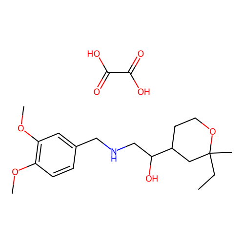 2-((3,4-dimethoxybenzyl)amino)-1-(2-ethyl-2-methyltetrahydro-2H-pyran-4-yl)ethanol oxalate structure