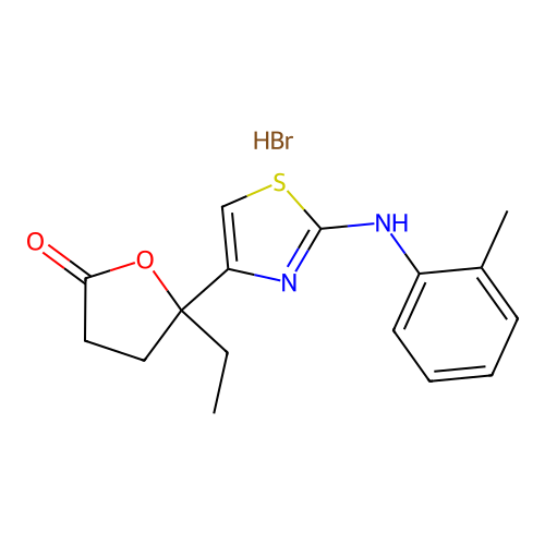 5-ethyl-5-(2-(o-tolylamino)thiazol-4-yl)dihydrofuran-2(3H)-one hydrobromide structure