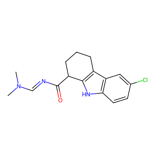 (E)-6-chloro-N-((dimethylamino)methylene)-2,3,4,9-tetrahydro-1H-carbazole-1-carboxamide structure