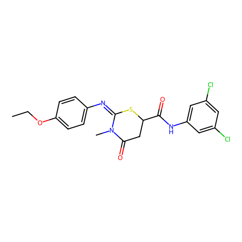 N-(3,5-dichlorophenyl)-2-(4-ethoxyphenyl)imino-3-methyl-4-oxo-1,3-thiazinane-6-carboxamide structure