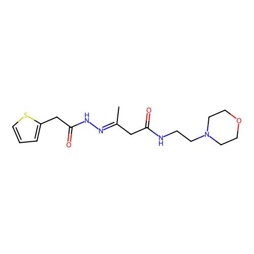 (3E)-N-(2-morpholin-4-ylethyl)-3-[(2-thiophen-2-ylacetyl)hydrazinylidene]butanamide structure