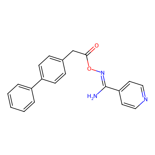 N'-{[2-(biphenyl-4-yl)acetyl]oxy}pyridine-4-carboximidamide structure